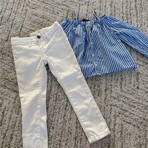 POLO RALPH LAUREN Blue Striped Off-Shoulder Top and White Jeans Set